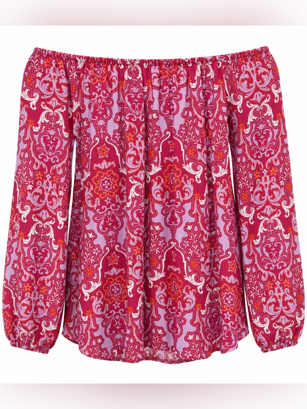 Tracy Negoshian magenta paisley off the shoulder top, large